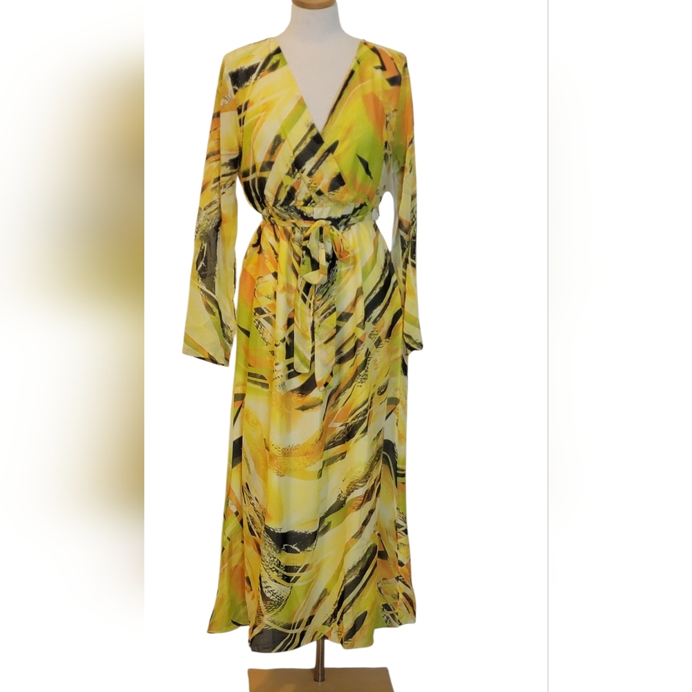 Ashro Chiffon Abstract Belted Midi Dress